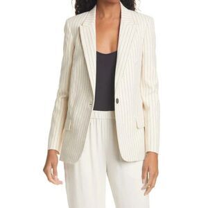 Nili Lotan Women's Don Cream Navy Pinstripe Single Breasted Jacket Blazer Size 8